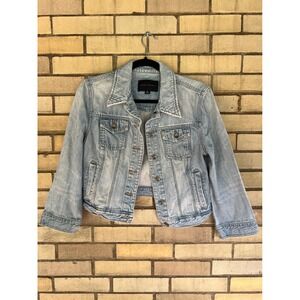 Banana Republic Light Wash Cropped Denim Jacket Size Medium Cotton Blue 3/4 Slv
